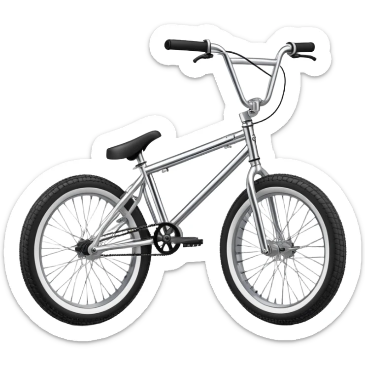 Classic BMX trick bike with detailed features, metallic frame, knobby tires, high handlebars, standard BMX proportions sticker