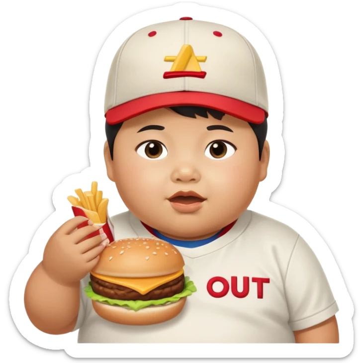 fat asian kid with tan skin eating in n out in california sticker