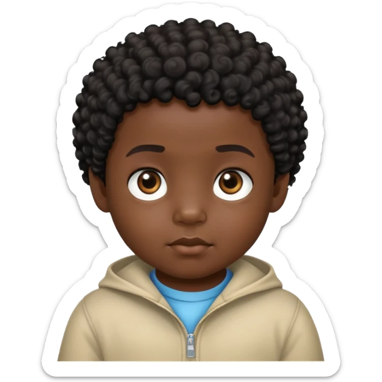 close up toddler boy face, African eyes, dark skin, black curly hair sticker