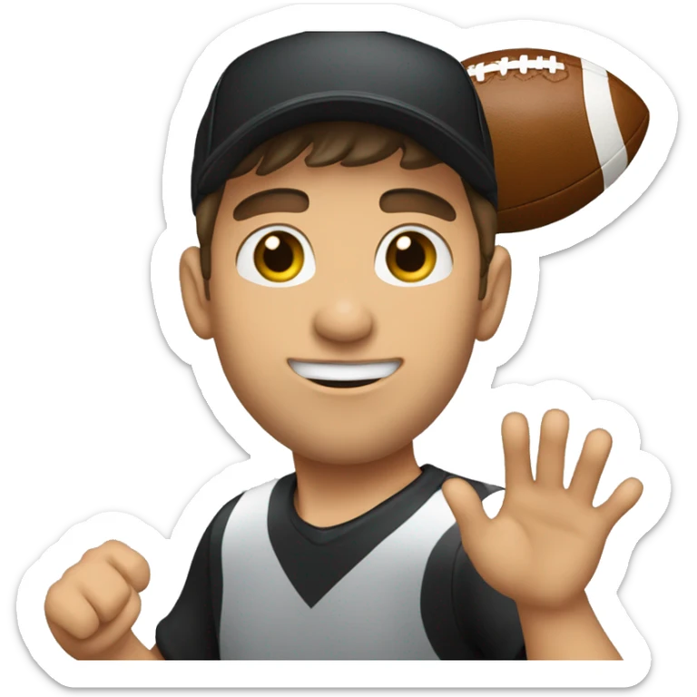 Young Jewish man throwing a football and he’s wearing a black trucker hat sticker