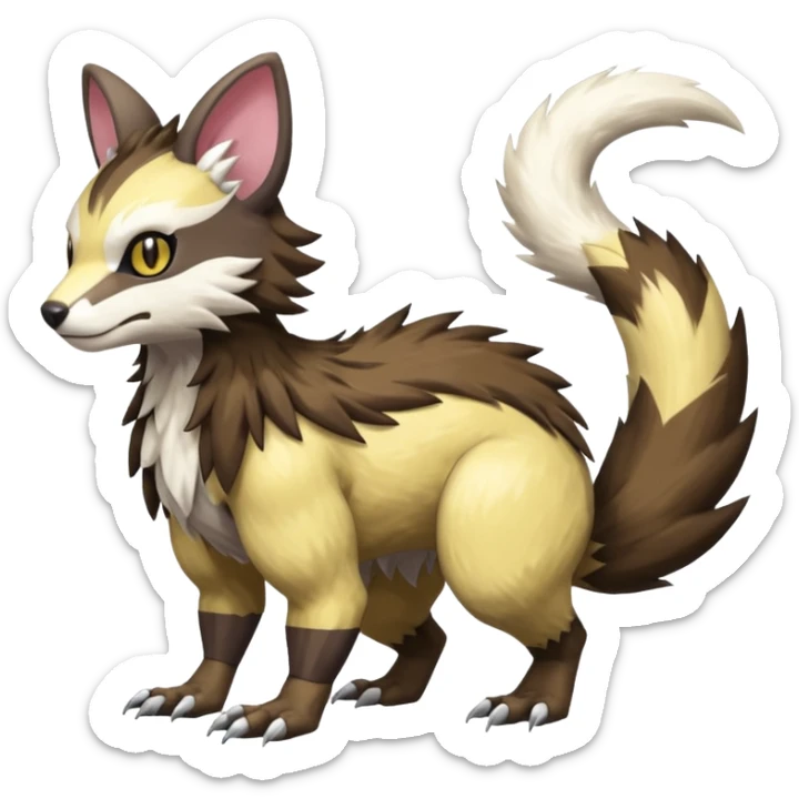 Trico-Sergal-Furret-Wolverine-Vernid-fusion-Fakemon-animal-hybrid-creature, full body sticker