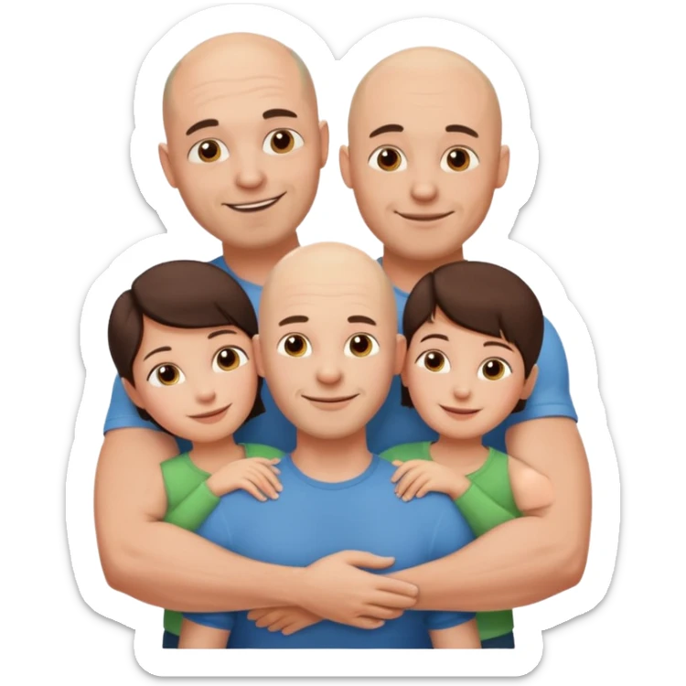 Happy Muscular Bald beard man hugging his beautiful brunette wife and 3 sons sticker