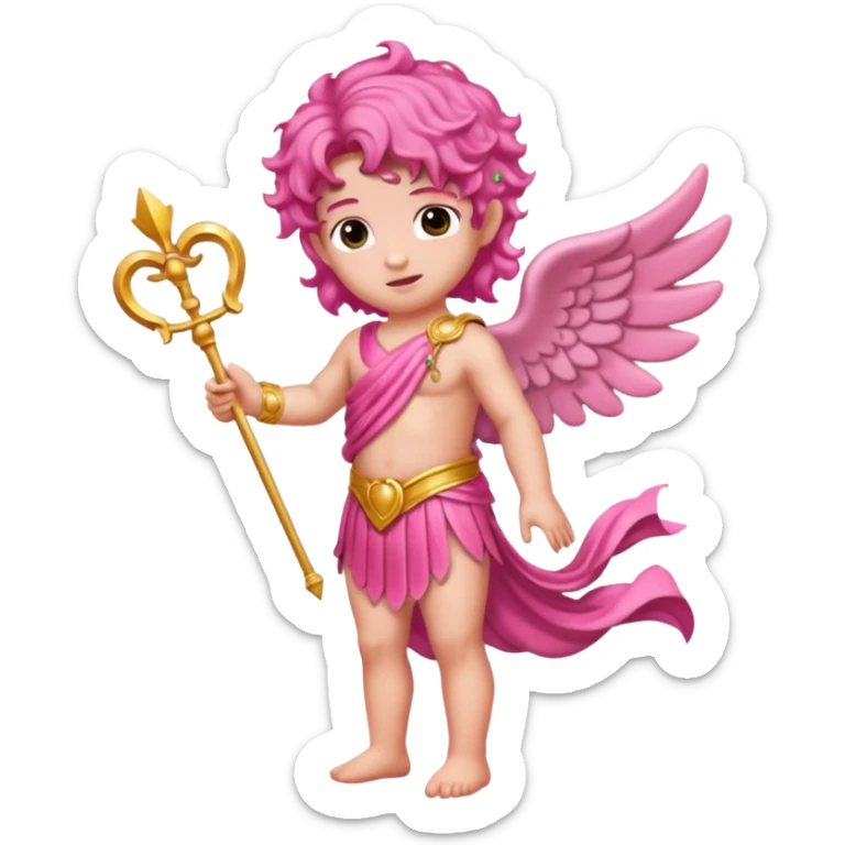 Cupid from Roman Deities with long pink wavy hair, pink sequin toga sticker