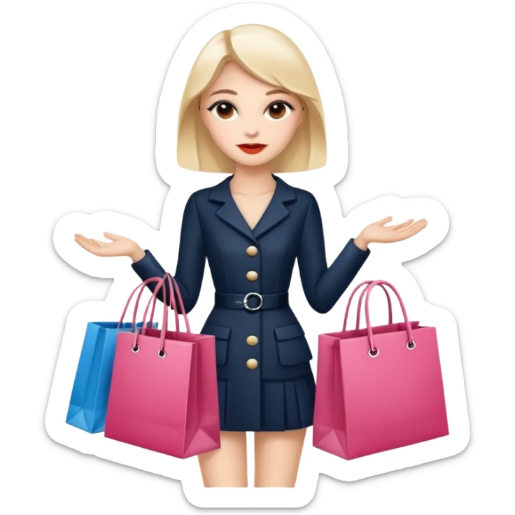 respectable girl holding shopping bags from Chanel and Dior, iOS 18 emoji style, simple and expressive, clean lines, no text sticker