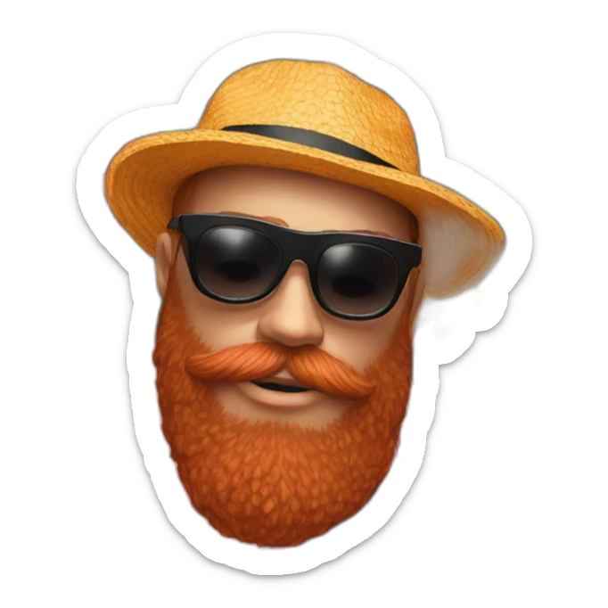bright-red-beard-wearing-a-floral-shirt-and-wearing-black-sunglasses-and-a-bucket-hat sticker