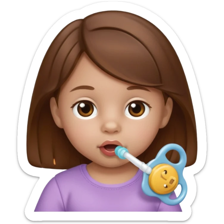create a baby girl emoji from the 60. with brown hair and with pacifier sticker