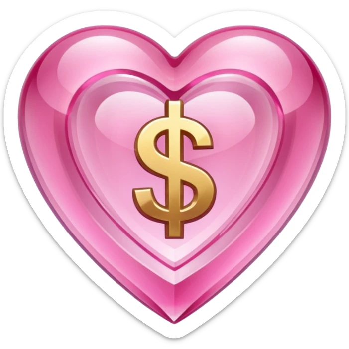 Pink heart shaped crystal with a $ carved in the center of the crystal.Pink heart shaped crystal with a $ carved in the center of the crystal. sticker