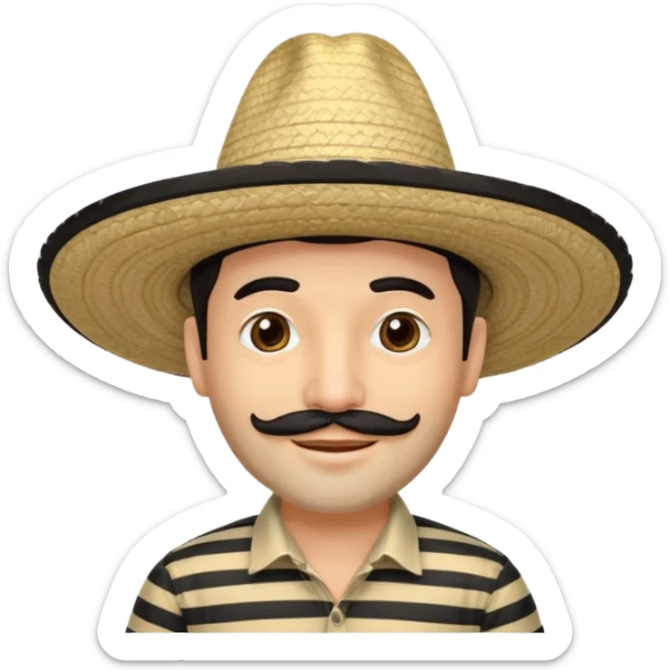 A happy fair skinned Colombian man with minimal facial hair wearing a black and beige stripped Colombian sombrero sticker