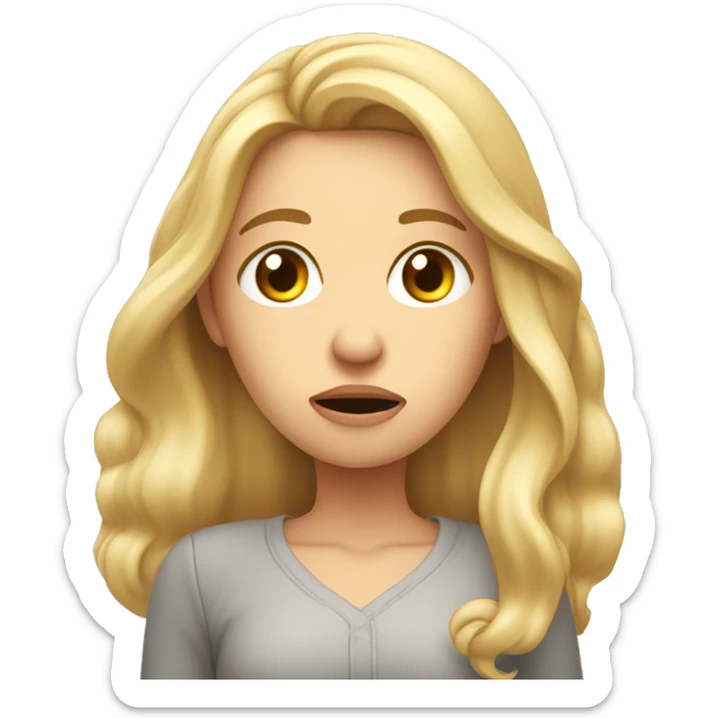Woman with blond long hair, hand held up under her chin, rolling her eyes impatiently looking annoyed  sticker