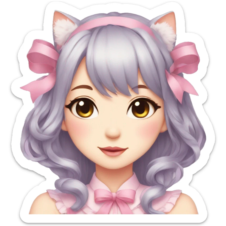 Gorgeous Kawaii Cute Beautiful Elegant Pretty Pastel Anime Catlady with ribbons sticker