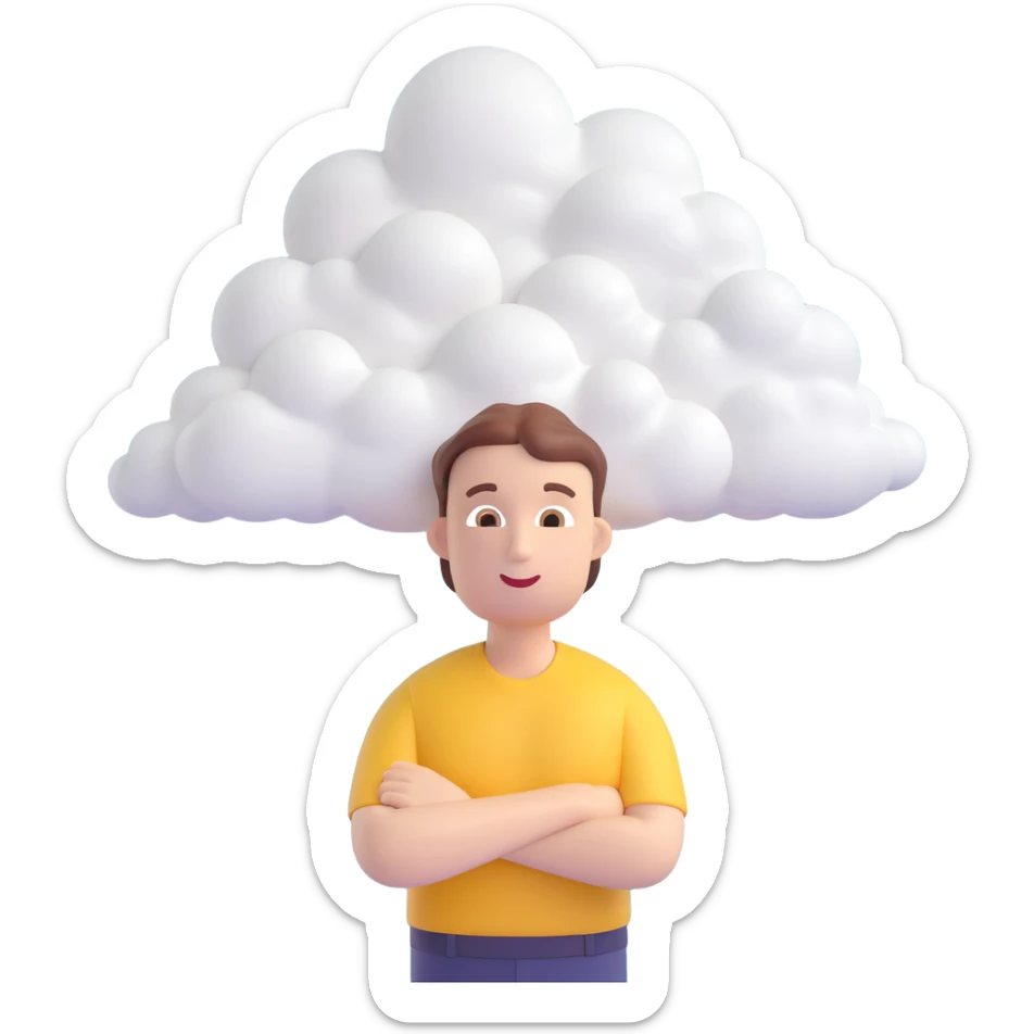 person composed entirely of 3d emoji clouds up to shoulders, clouds form the body, modern illustration sticker