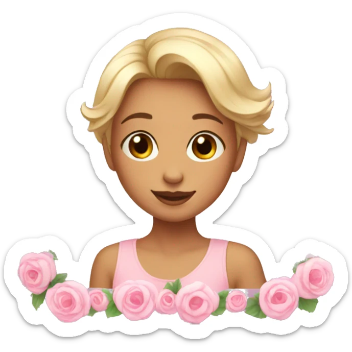 girl taking mirror selfie holding phone pink flowers short hair sticker