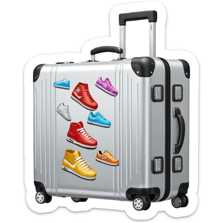 Rimowa suit case with a copious amount of stickers on it from cool sneaker brands sticker