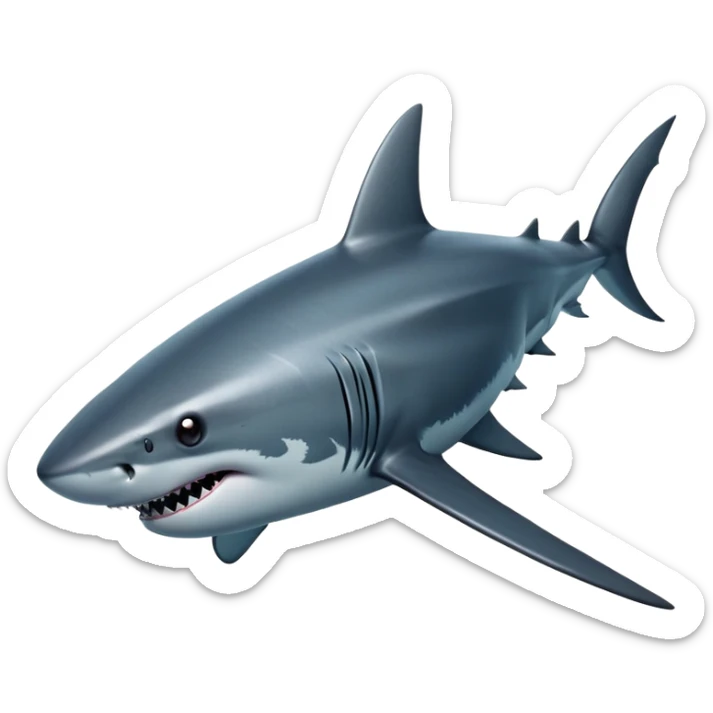 cinematic-shark-realistic-full-body-swimming-emoji,-sleek-powerful-body-gliding-through-the-ocean-depths,-dark-grey-skin-glossy-and-textured,-sharp-angular-fins-cutting-through-the-water,-piercing-black-eyes-focused-intensely,-rows-of-razor-sharp-teeth-slightly-visible,-simplified-yet-realistic-focused-features,-highly-detailed,-glowing-with-an-eerie-deep-sea-glow sticker