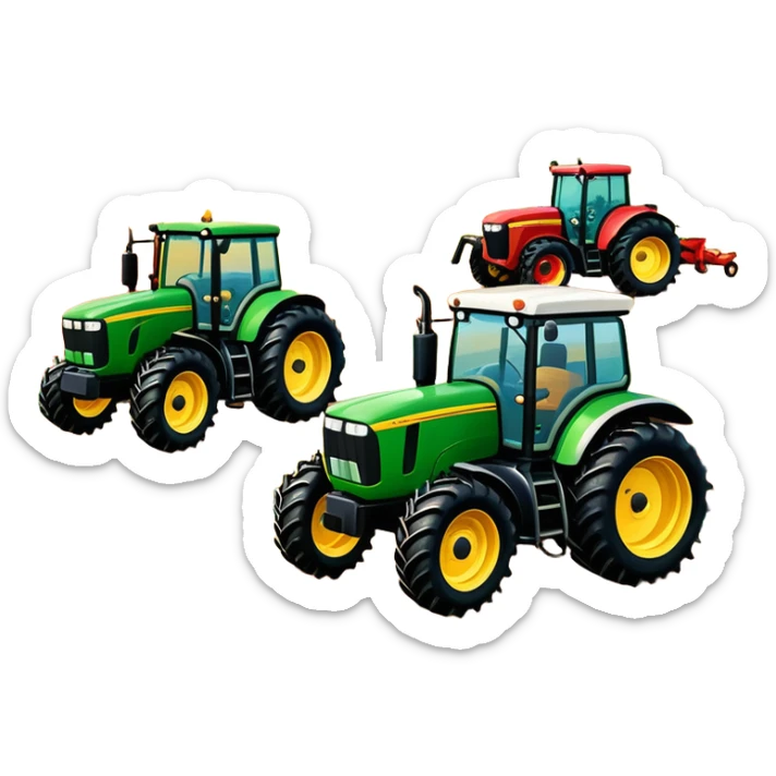 An icon showing tractors in a colorful rural landscape, inspired by Farming Simulator 22. The design features vibrant fields, barns, and crops under a bright sky, with tractors working the land. The peaceful and immersive farming environment is highlighted with a transparent background sticker