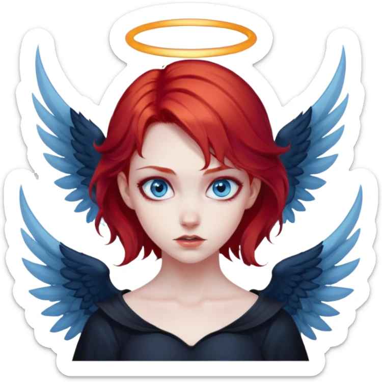diabolical girl with wings, red hair, blue eyes, dark aura sticker