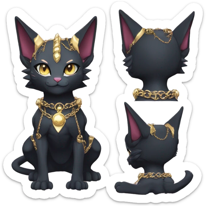 cool anthro punk kawaii edgy distinguished pretty elegant beautiful fantasy black ethereal nargacuga-Noivern-sphynx-Quiana-Fakemon collar harness gold chains necklace full body sticker