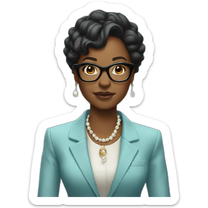 boss black woman, glasses, baby blue blazer, pearl necklace sticker