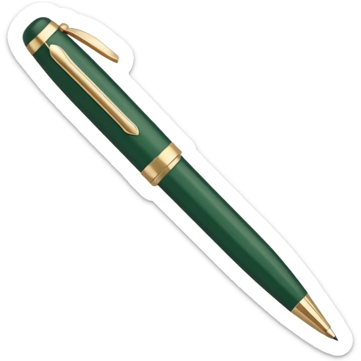 dark green Parker pen with light beige accents, Apple emoji style, simple shapes, no text sticker