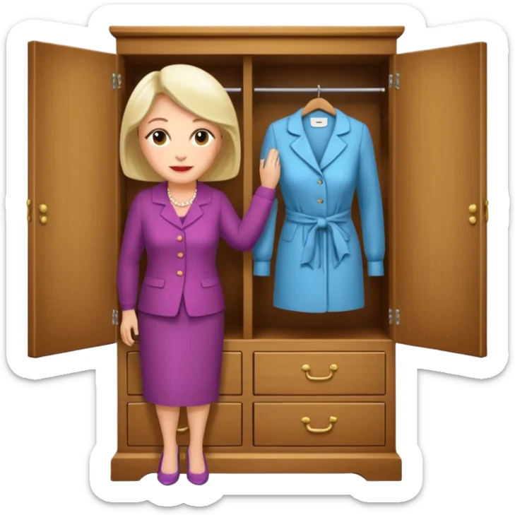 A character from the fairy tale Beauty and the Beast: the middle-aged lady (around 40 years old) who was turned into a wardrobe. She retains the wardrobe's original form, with an anthropomorphic face on the closed cabinet. sticker