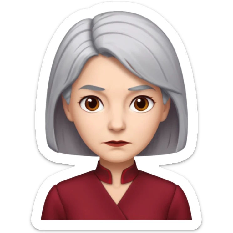 i need an image of a older woman named bonny who is a bind fund manager. where dark red professional dress with grey hair sticker