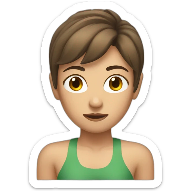 woman with muscles,short hair,tired eyes,brown hair, tight swimming trunks sticker
