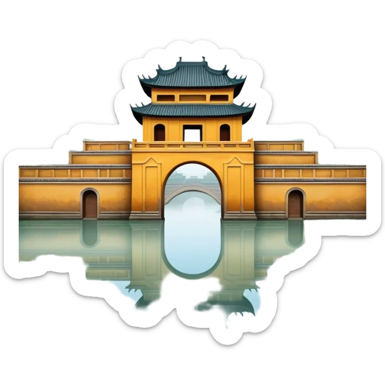 Cinematic Realistic Imperial City of Hue Landmark Emoji, capturing the ancient citadel’s weathered walls, intricate gates, and traditional Vietnamese architecture, surrounded by a misty, tranquil moat. sticker