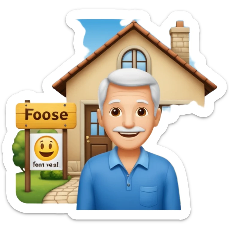 emoji de bienes y raices, un hombre y una casa en "venta for sale" sin sol sticker