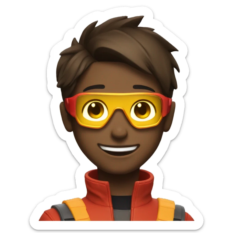 happy tracer in red with short hair yellow lens sticker