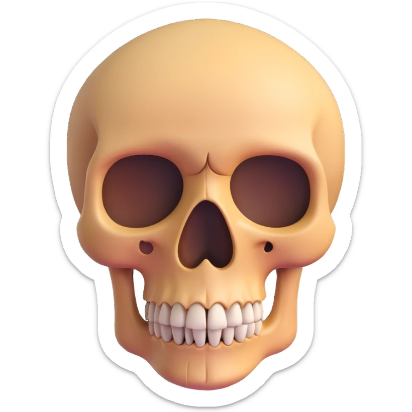 skull emoji with a wooden nose growing out, inspired by Pinocchio, emoji style sticker