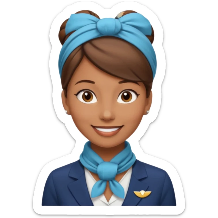  flight attendant, Light Brown skin, brown hair in a bun, neck scarf sticker
