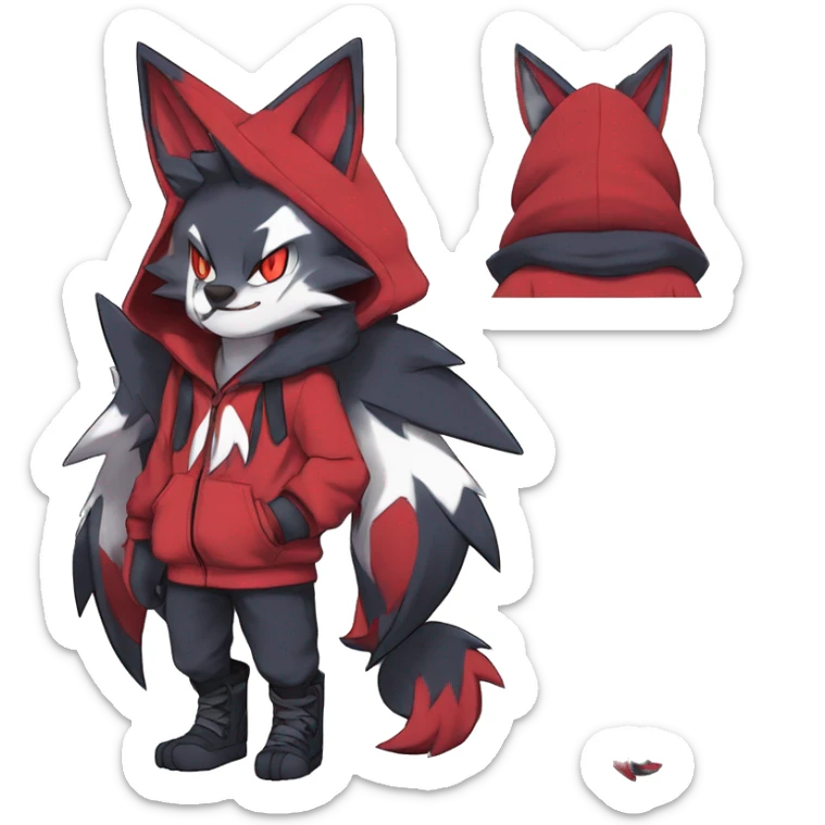 Edgy Cool Anthro Zoroark-Zangoose-Litten Fakemon Fursona Hoodie Full Body sticker