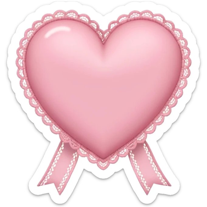 cute baby pink colored heart with lace trimming and with a lace ribbon on the left top, tilted a bit sticker