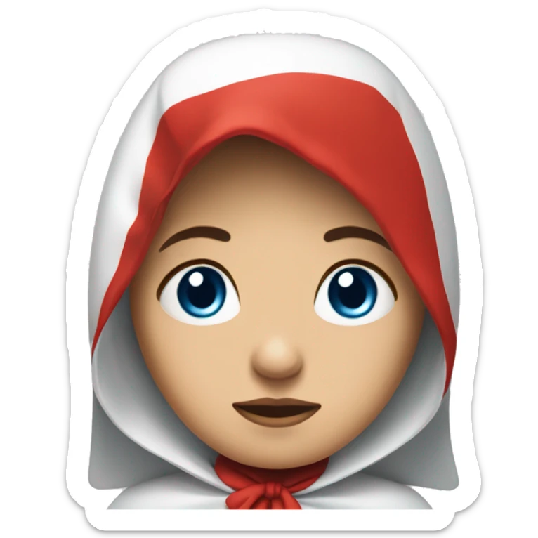 Sad woman with blue eyes wearing a red cape & a White bonnet with wings sticker