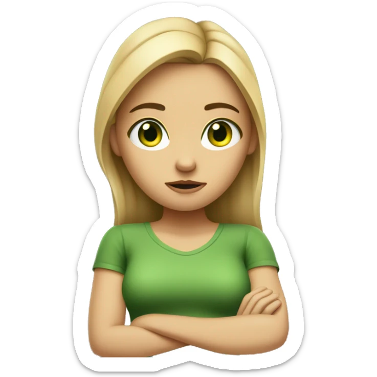 girl woth dirty blonde hair and green eyes, crossing arms and looking annoyed sticker