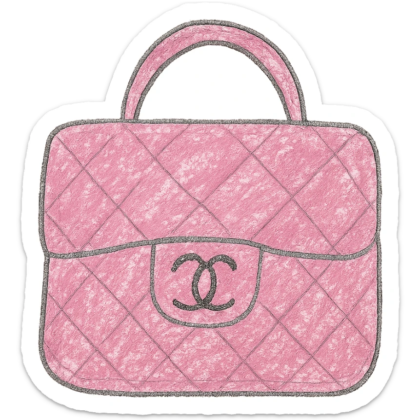 a pink Chanel purse, playful and naive, crayon-like lines sticker