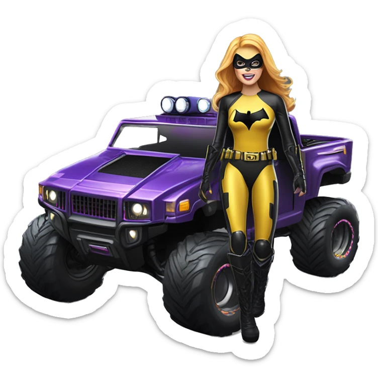 Light skinned Batgirl in shiny leather, Hummer EV radio controlled monster truck  sticker
