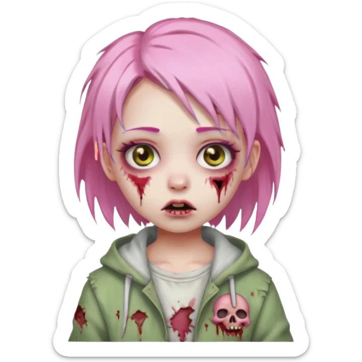 girl zombie with baby pink hair sticker