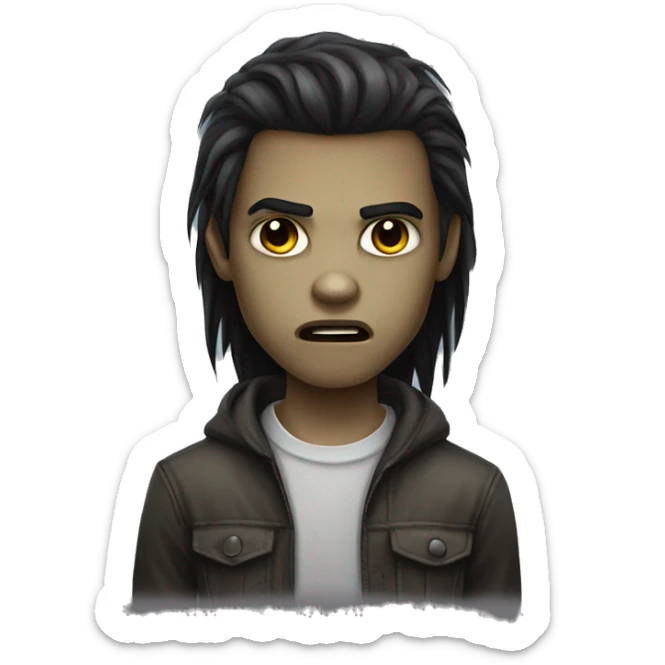 teen light skin boy zombie with long dark hair and dark eyes sticker