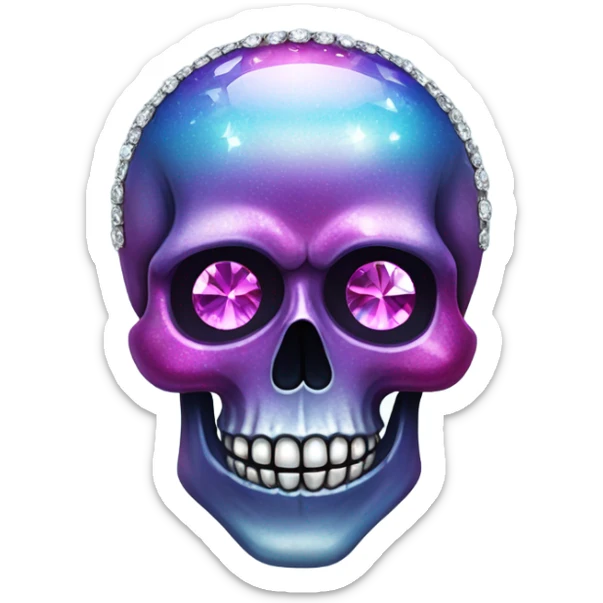 Realistic isolated pretty metallic magenta ,light blue,and dark purple ombre decorative filigree Skull with shiny diamonds and rhinestones on it. sticker