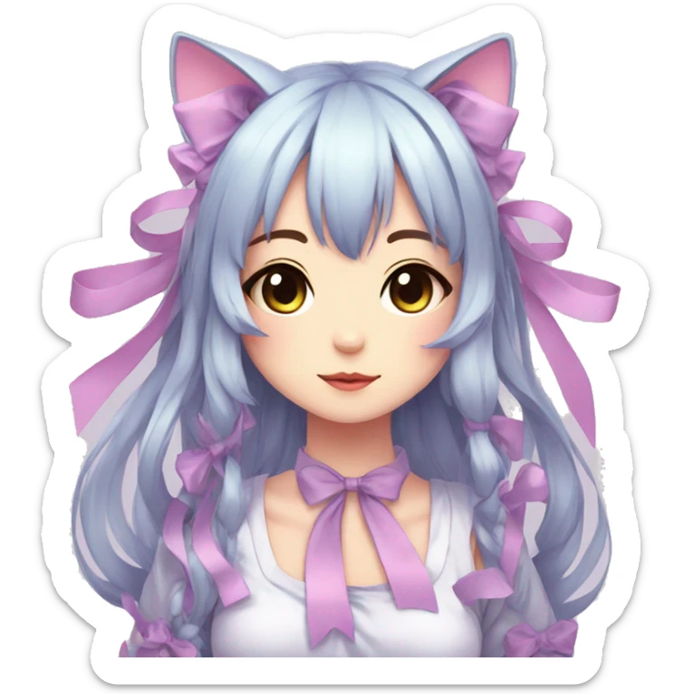 Edgy Kawaii Cute Cool Beautiful Elegant Pretty Pastel Anime Catgirl with ribbons sticker