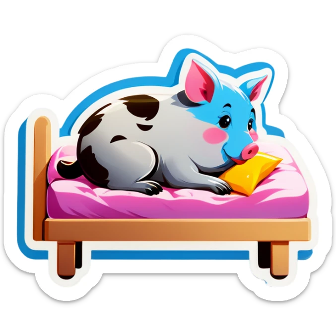 Katze die im Bett liegt und Schweine zählt. Die Schweine heißen Anna.  sticker