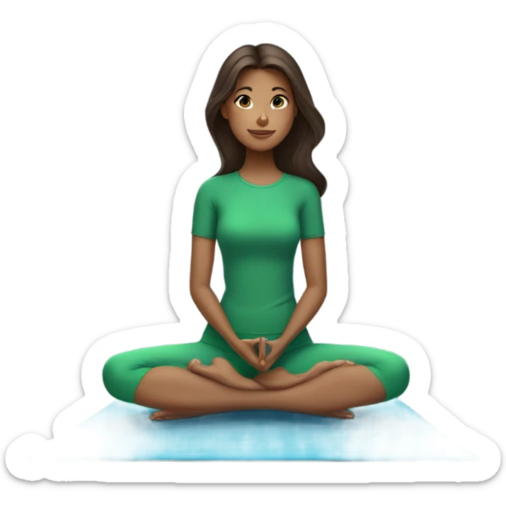 brunette girl on a blue yoga mat with green clothes sticker