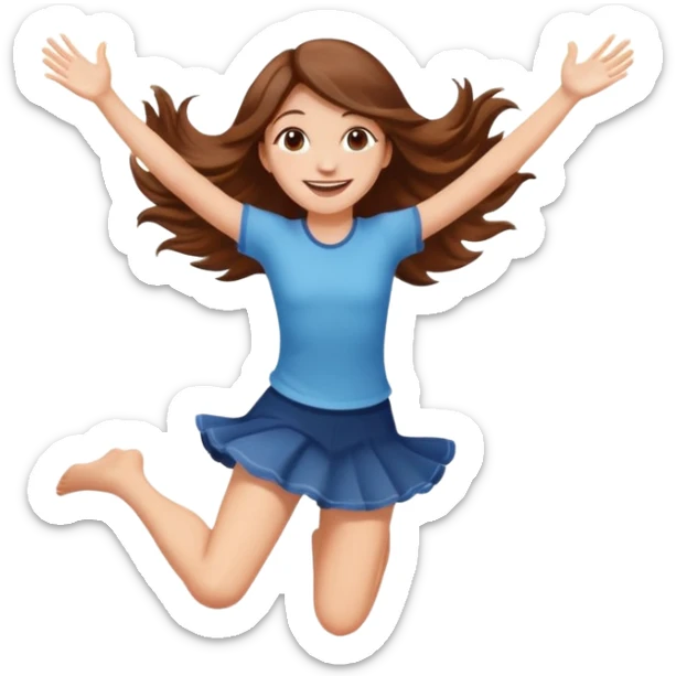Girl with long brown hair happy jumping in the air with sunbeams in the background  sticker