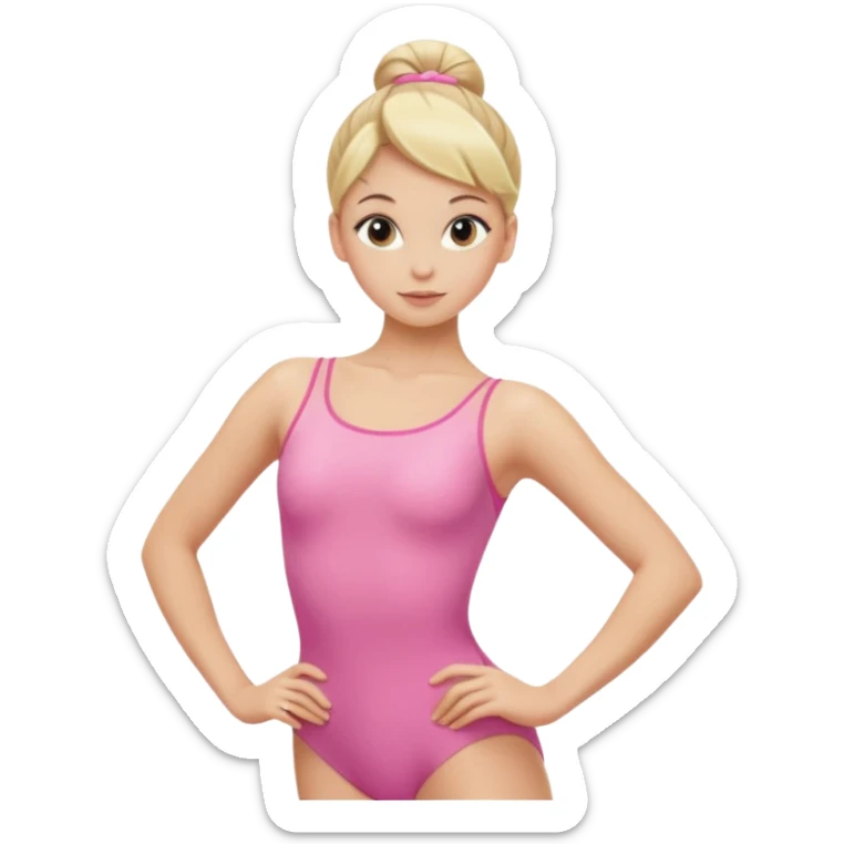 Blonde Women with Bun, Ballet Dancer – sleek blonde bun, pink leotard, graceful posture. sticker