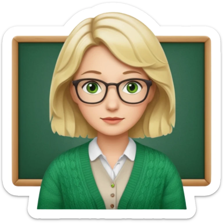 librarian teacher with short wavy blonde hair and green eyes NO GLASSES sticker