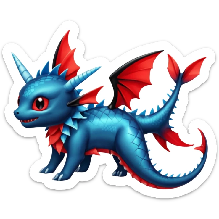Shiny Red And Black Colorful Stitch-Vaporeon-Toothless-Fakémon-hybrid-creature (full body)  sticker