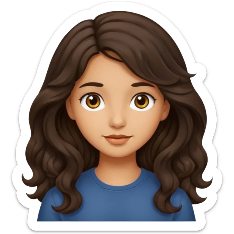 cute girl with long, wavy, dark brown hair, olive skin sticker