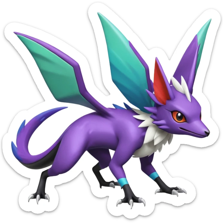 Shiny Noibat-Noivern-Mightyena-Silvally-Fakémon-hybrid-creature (full body)  sticker