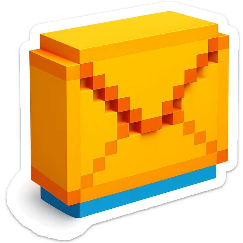 3D voxel style icon of a mail pocket, blocky and geometric, with a sense of depth and shading sticker